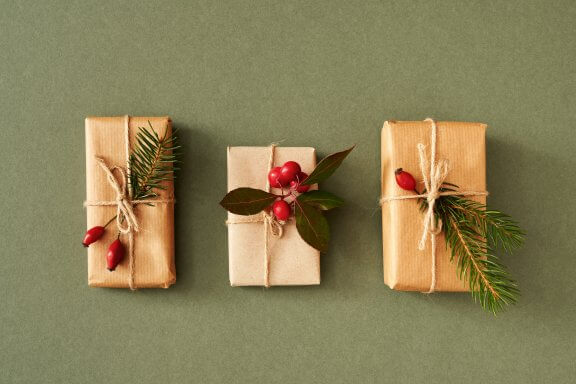 Christmas presents wrapped in ecological paper - zero waste conc